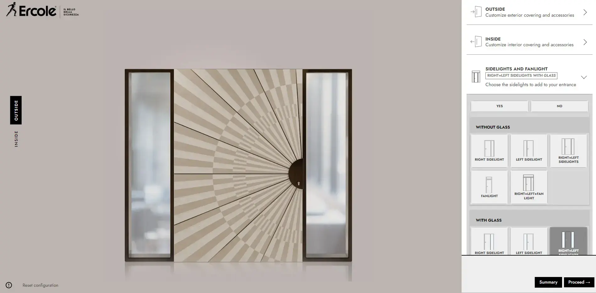 Configurazione dell'ingresso: laterali e sopraluce scelti in tempo reale sul modello 3D