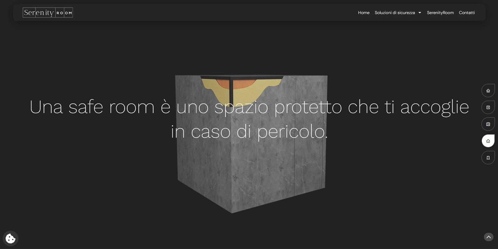 Homepage del sito Serenity Room: la Safe Room in 3D aperta in sezione