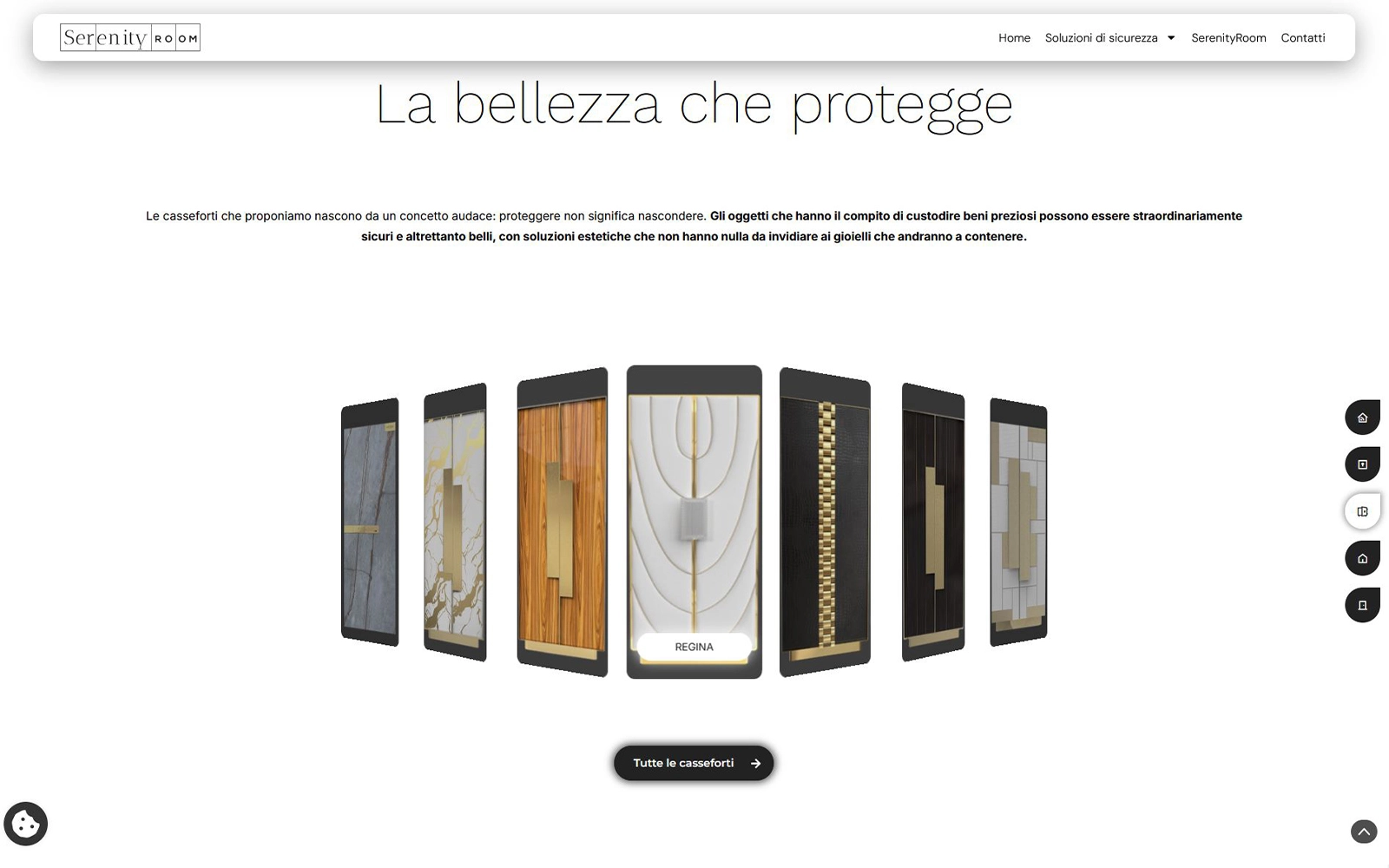 Sito Serenity Room: la collezione di casseforti nella sezione La bellezza che protegge