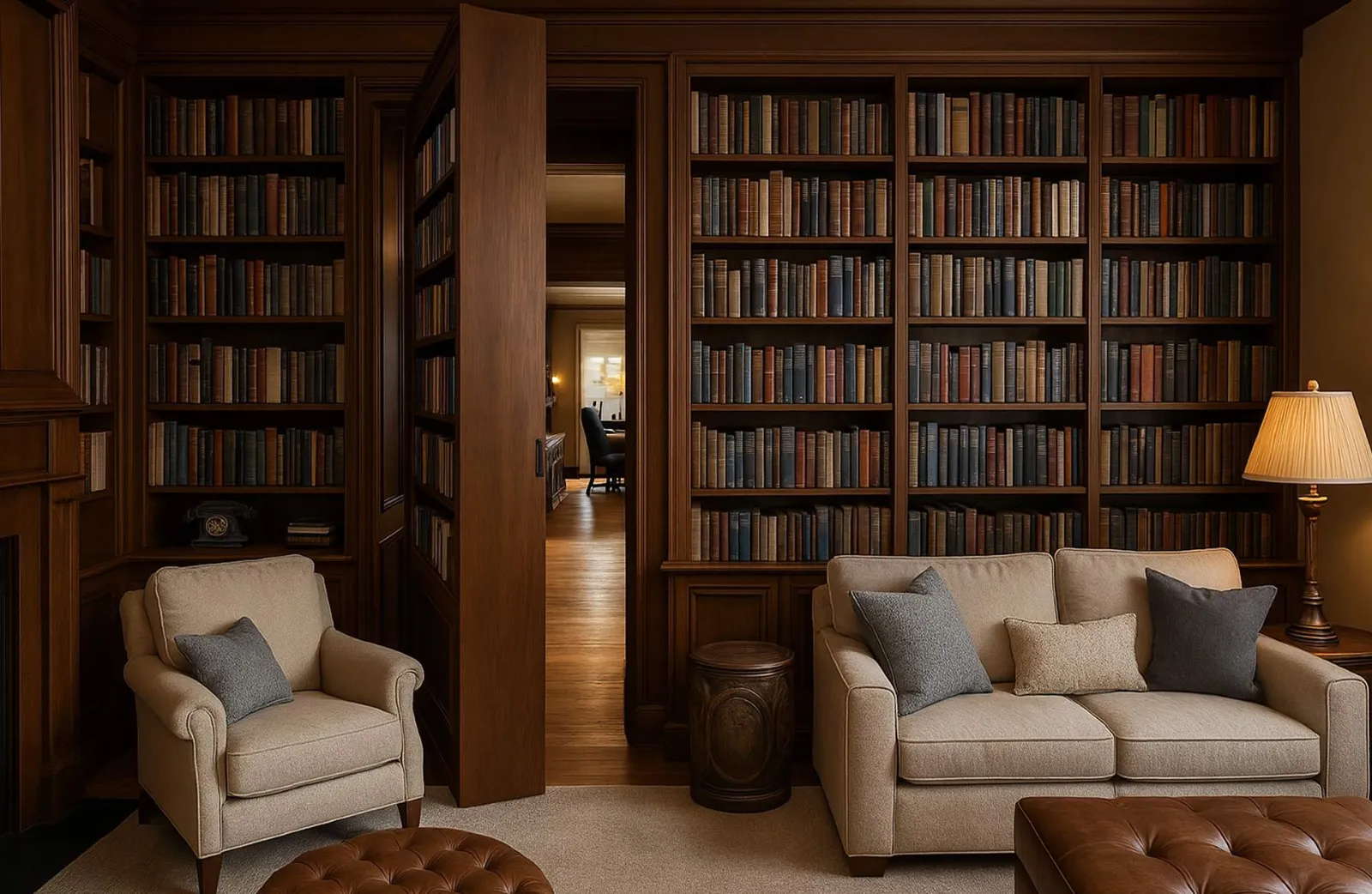 Libreria con passaggio segreto realizzata