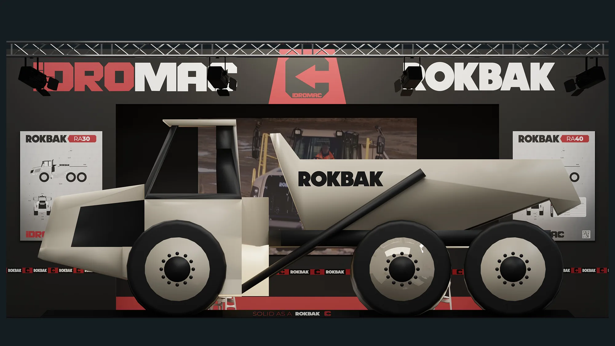 Dettaglio delle superfici grafiche dello stand Idromac e Rokbak